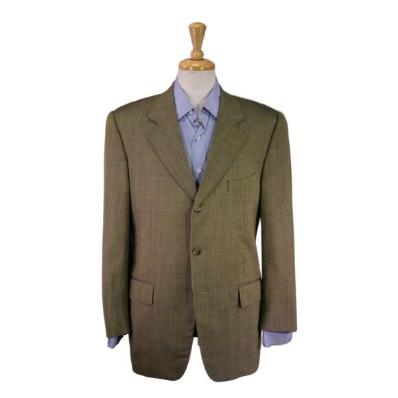 Corneliani Gold Blue Woven Windowpane 3-Btn Super 100s Wool Blazer 40R - Picture 1 of 9